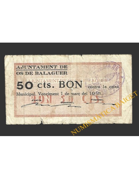 OS DE BALAGUER (Lleida), 50 centims,  25 de març del 1937 