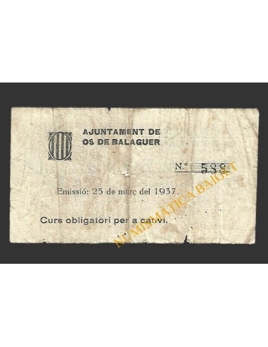 OS DE BALAGUER (Lleida), 50 centims,  25 de març del 1937 