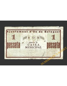 OS DE BALAGUER (Lleida), 1 pesseta,  19 d'octubre del 1937 