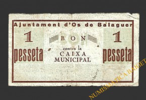 OS DE BALAGUER (Lleida), 1 pesseta,  19 d'octubre del 1937 