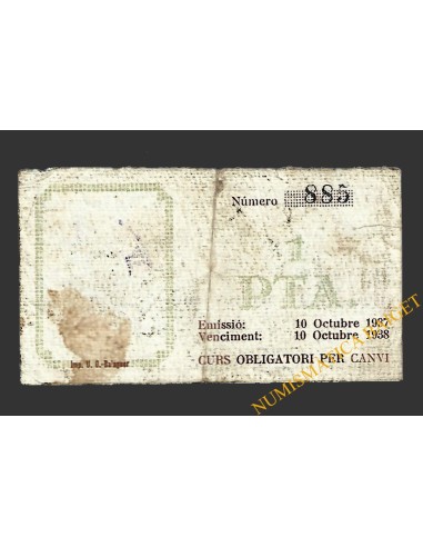OS DE BALAGUER (Lleida), 1 pesseta,  19 d'octubre del 1937 