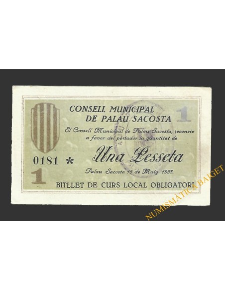 PALAU SACOSTA (Girona), 1 pesseta. 15 de maig del 1937 