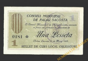 PALAU SACOSTA (Girona), 1 pesseta. 15 de maig del 1937 