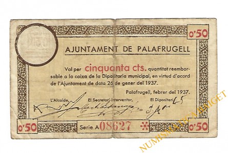 PALAFRUGELL (Girona), 50 centims, feber del 1937 