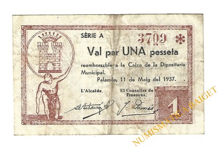PALAMOS (Girona), 1 pesseta. 11 de maig del 1937 