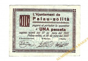 PALAU SOLITA (Barcelona), 1 pesseta. 30 de juny del 1937 