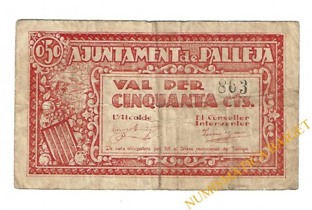PALLEJA (Barcelona), 50 centims. 15 d'abril del 1937 