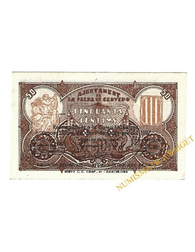 PALMA DE CERVELLO (Barcelona), 50 centims. 9 de setembrel del 1937 