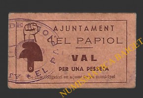 PAPIOL, EL (Barcelona), 1 pesseta.1937 
