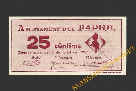 PAPIOL, EL (Barcelona), 25 centims 8 de juliol del 1937 