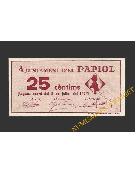 PAPIOL, EL (Barcelona), 25 centims 8 de juliol del 1937 