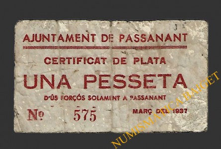 PASSANANT (Tarragona), 1 pesseta març del 1937
