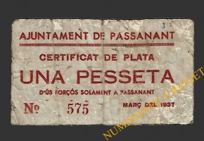 PASSANANT (Tarragona), 1 pesseta març del 1937