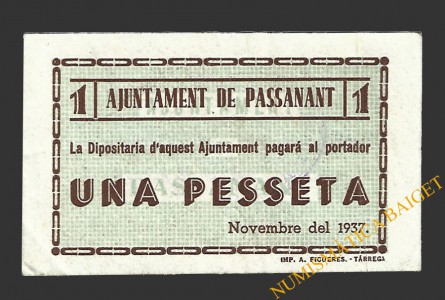 PASSANANT (Tarragona),1 pesseta novembre del 1937