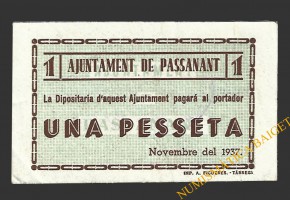 PASSANANT (Tarragona),1 pesseta novembre del 1937