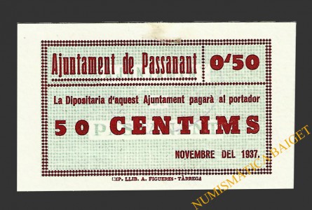 PASSANANT (Tarragona),50 centims, novembre del 1937 