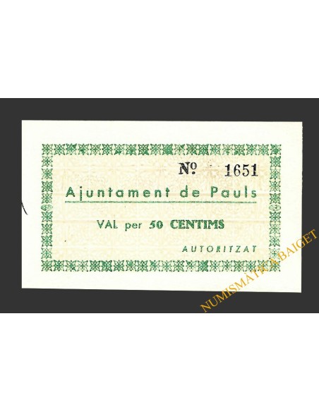 PAULS DELS PORTS (Tarragona), 50 centims 21 de juny del 1937