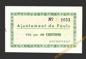 PAULS DELS PORTS (Tarragona), 50 centims 21 de juny del 1937