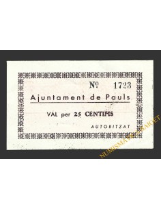 PAULS DELS PORTS (Tarragona), 25 centims 21 de juny del 1937