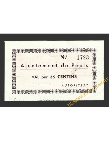 PAULS DELS PORTS (Tarragona), 25 centims 21 de juny del 1937