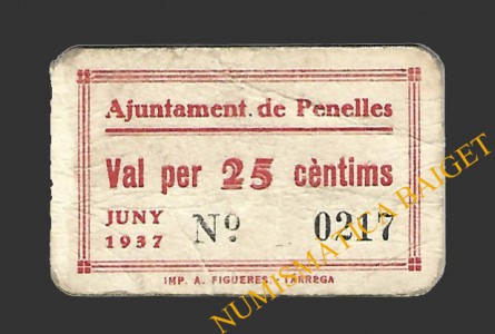 PENELLES (Lleida), 25 centims  juny del1937