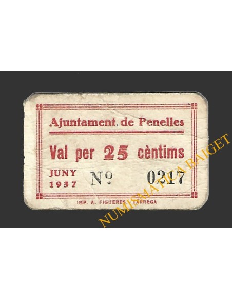 PENELLES (Lleida), 25 centims  juny del1937
