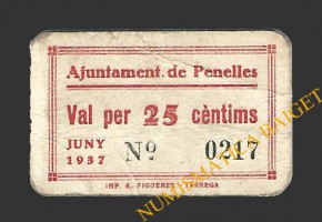 PENELLES (Lleida), 25 centims  juny del1937
