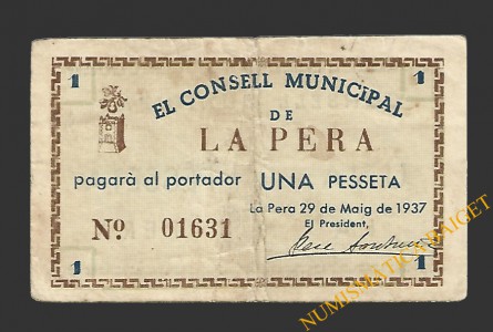 PERA, LA (Girona), 1 pesseta  29 de maig del 1937