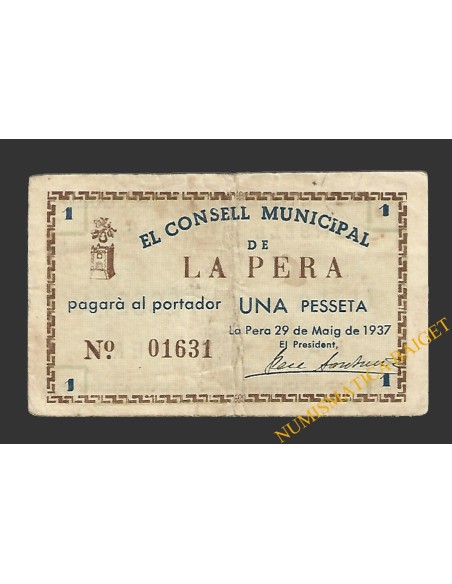 PERA, LA (Girona), 1 pesseta  29 de maig del 1937