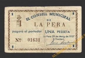 PERA, LA (Girona), 1 pesseta  29 de maig del 1937