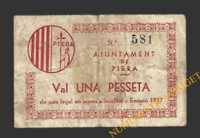 PIERA (Barcelona), 1 pesseta  10 de maig del 1937