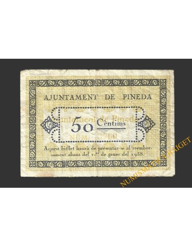 PINEDA (Barcelona), 50 centims  17 de juliol del 1937