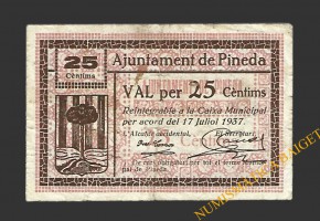 PINEDA (Barcelona), 25 centims  17 de juliol del 1937