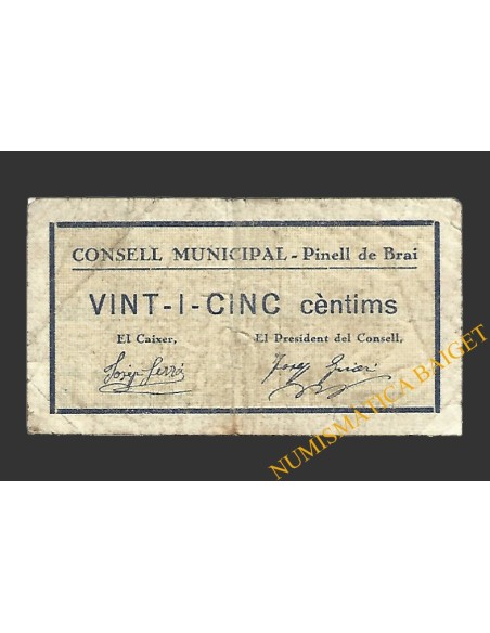 PINELL DE BRAI (Tarragona), 25  centims 1937