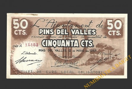 PINS DEL VALLES (Barcelona), 50 centims 12 de maig del 1937