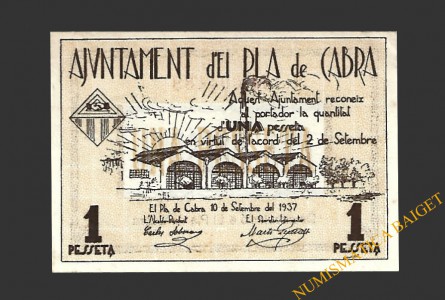 PLA DE CABRA (Tarragona)), 1 pesseta 10 de setembre del 1937