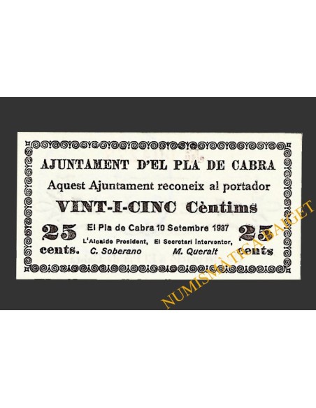 PLA DE CABRA (Tarragona)), 25 centims 10 de setembre del 1937