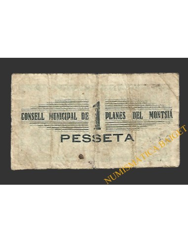 PLANES DEL MONTSIA (Tarragona), 1 pesseta. 1 de gener del 1937