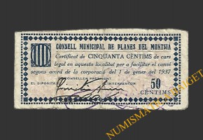 PLANES DEL MONTSIA (Tarragona), 50 centims. 1 de gener del 1937