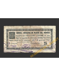 PLANES DEL MONTSIA (Tarragona), 25 centims. 1 de gener del 1937