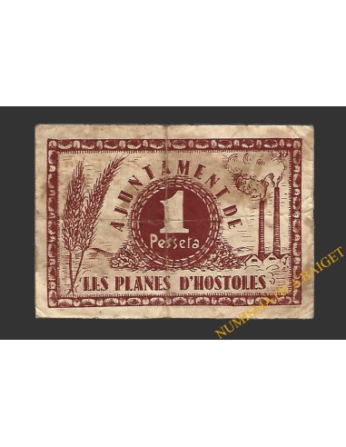 PLANES D'HOSTOLES, LES (Girona). 1 pesseta. 1937