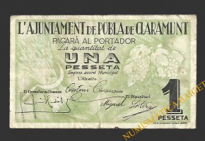 POBLA DE CLARAMUNT, LA  (Barcelona). 1 pesseta. 1937