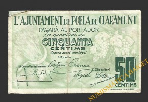 POBLA DE CLARAMUNT, LA  (Barcelona). 50 centims. 1937