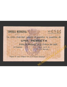 POBLA DE MAFUMET, LA  (Tarragona). 1 pesseta. 22 de febrer del 1937