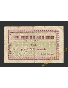 POBLA DE MONTORNES, LA  (Tarragona). 1 pesseta. juliol del 1937