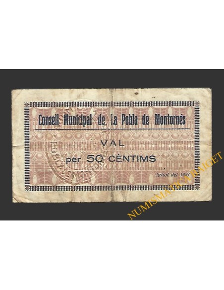 POBLA DE MONTORNES, LA  (Tarragona). 50 centims. juliol del 1937
