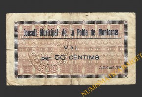 POBLA DE MONTORNES, LA  (Tarragona). 50 centims. juliol del 1937