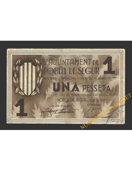 POBLA DE SEGUR, LA  (Lleida). 1 pesseta. 6 de juliol del 1937