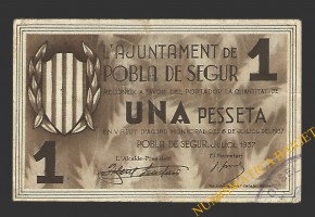 POBLA DE SEGUR, LA  (Lleida). 1 pesseta. 6 de juliol del 1937