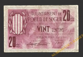 POBLA DE SEGUR, LA  (Lleida). 20 centims. 6 de juliol del 1937